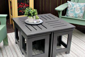 Outdoor Coffee Table with 4 Hidden Side Tables