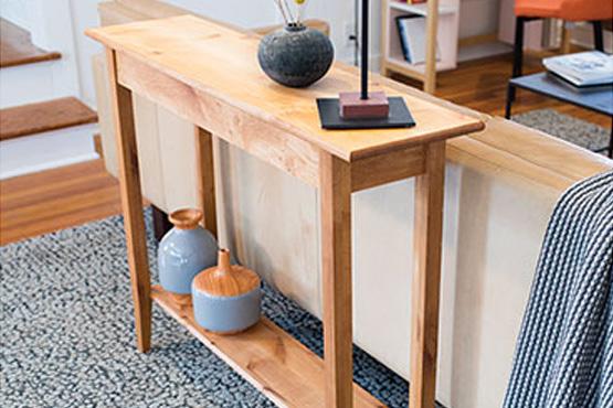 Cherry wood console table in living room