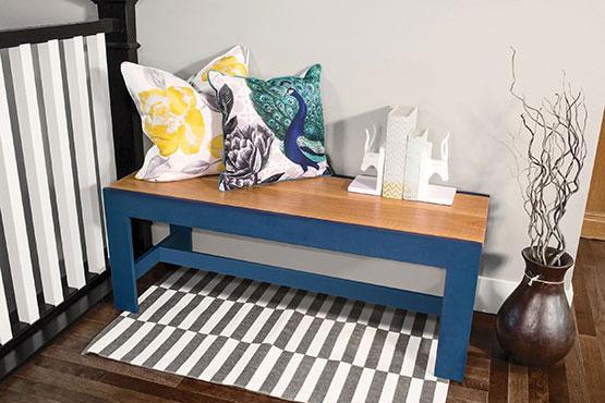 painted and stained bench in entryway