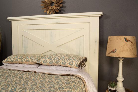 DIY Farmhouse headboard with distressed paint finish