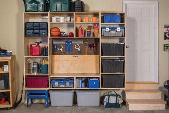 Modular garage storage system in a garage