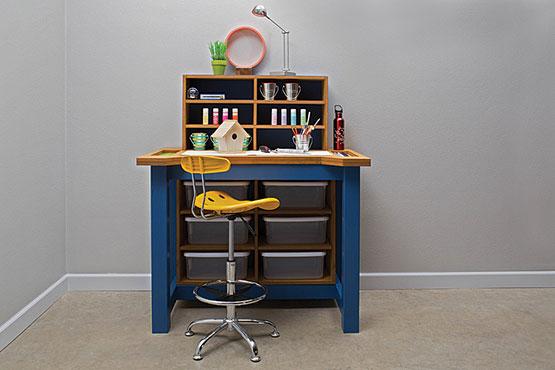 DIY hobby bench project plan with craft supplies