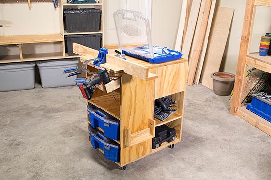 Kreg pocket-hole jig work center with Kreg tools and accessories