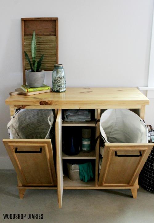 small-diy-laundry-hamper-shelf-storage-cabinet-doors-open