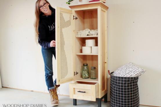 DIY Cane Door Linen Cabinet