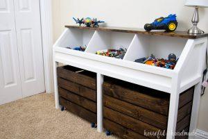 Toy Storage Console with Rolling Bins