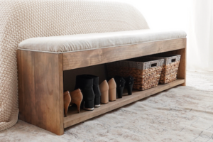 Upholstered Bench with Shelf Storage