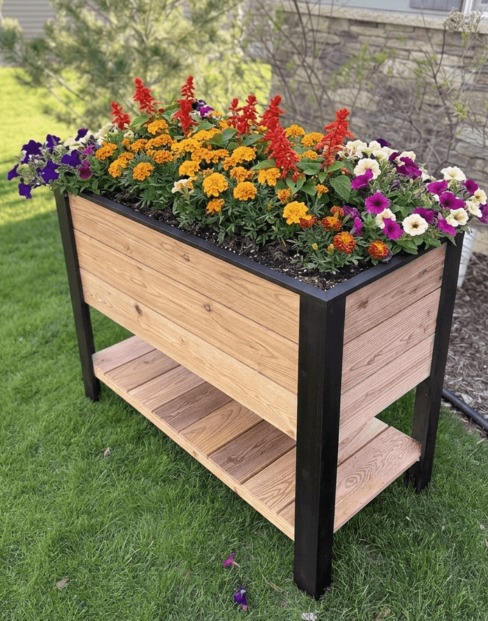 Easy DIY Raised Planter Box With Shelf