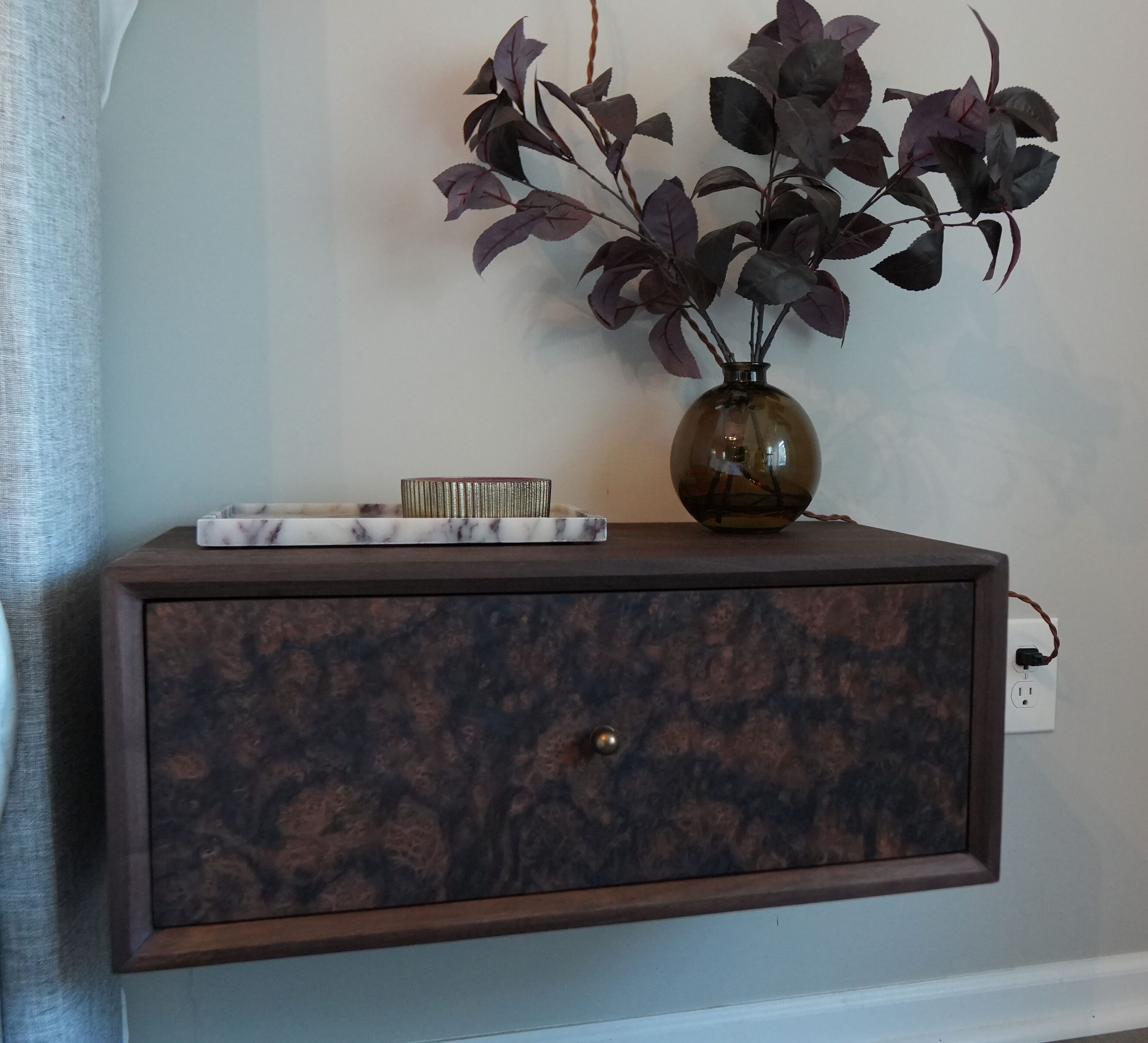 Floating Walnut Burl Nightstand